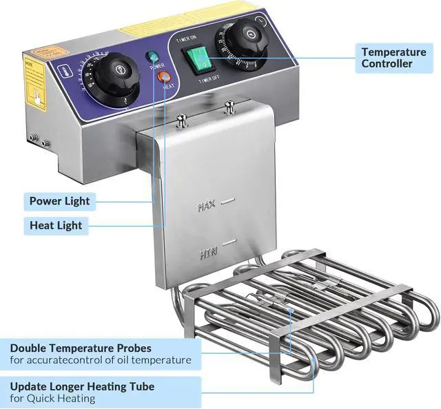 Alt view image 6 of 7 - Commercial Restaurant Electric 11.7L Deep Fryer w/ Timer and Drain Stainless Steel