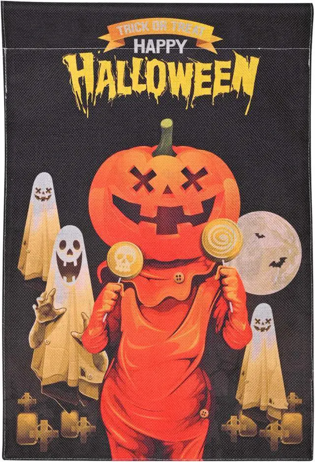 Main image of 12"x18" Halloween Garden Flag Full Moon Ghost Pumpkin Jack O Lantern Party Decor 2025