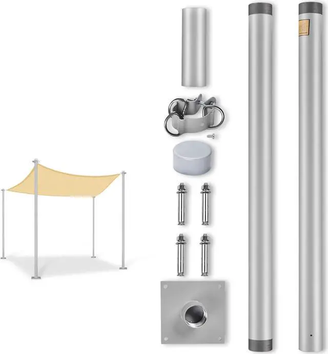 Alt view image 3 of 7 - Yescom 8 Ft Sun Shade Sail Pole Post Canopy Awning Deck Patio Backyard with Pole Bracket Clamp Powder Patio Outdoor 96" Silver