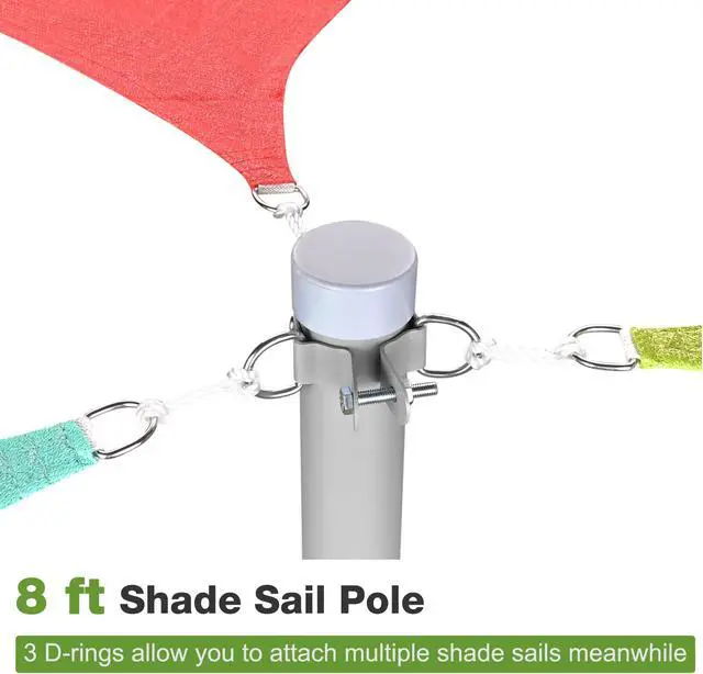 Alt view image 4 of 7 - Yescom 8 Ft Sun Shade Sail Pole Post Canopy Awning Deck Patio Backyard with Pole Bracket Clamp Powder Patio Outdoor 96" Silver