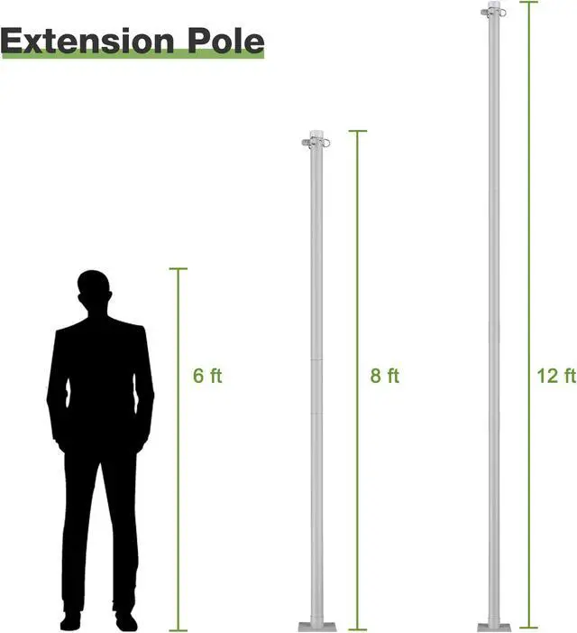 Alt view image 7 of 7 - Yescom 8 Ft Sun Shade Sail Pole Post Canopy Awning Deck Patio Backyard with Pole Bracket Clamp Powder Patio Outdoor 96" Silver