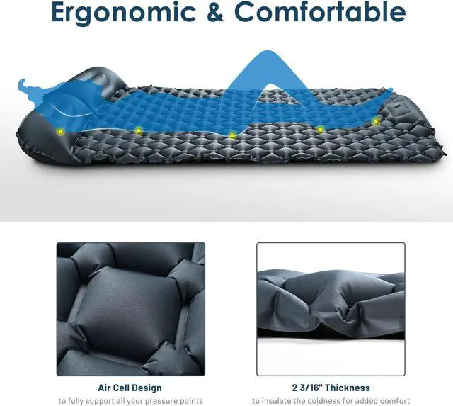 Alt view image 4 of 7 - Yescom Double Sleeping Pad 2 Person Inflatable Camping Mat w/ Pillow Foot Pump Outdoor