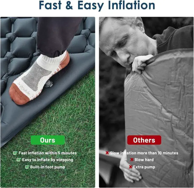Alt view image 3 of 7 - Yescom Double Sleeping Pad 2 Person Inflatable Camping Mat w/ Pillow Foot Pump Outdoor
