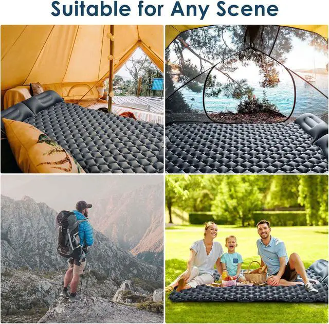 Alt view image 7 of 7 - Yescom Double Sleeping Pad 2 Person Inflatable Camping Mat w/ Pillow Foot Pump Outdoor