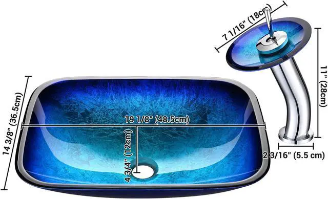 Alt view image 6 of 7 - Aquaterior Tempered Glass Sink Transitional Style Basin Waterfall Faucet Kit