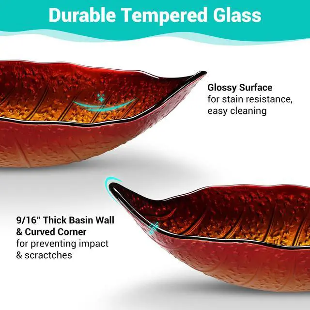 Alt view image 3 of 7 - Aquaterior 2 Pack Transitional Leaf Shape Tempered Glass Sink Waterfall Faucet