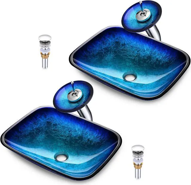 Main image of Aquaterior 2 Packs Tempered Glass Sink Transitional Style Basin Waterfall Faucet