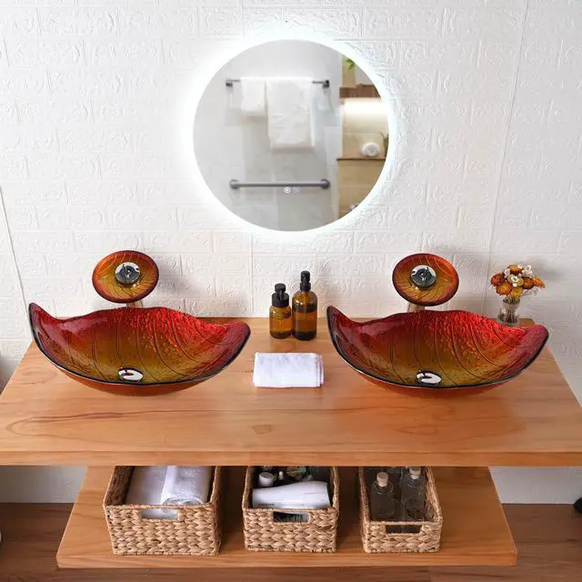 Alt view image 7 of 7 - Aquaterior 2 Pack Transitional Leaf Shape Tempered Glass Sink Waterfall Faucet