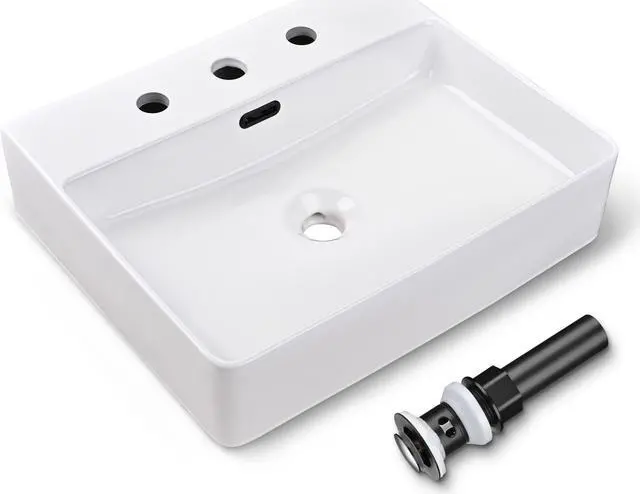 Main image of Aquaterior 20" Rectangle Bathroom Vessel Sink White Ceramic Above Counter Basin