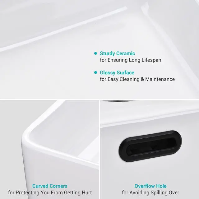 Alt view image 4 of 7 - Aquaterior 20" Rectangle Bathroom Vessel Sink White Ceramic Above Counter Basin