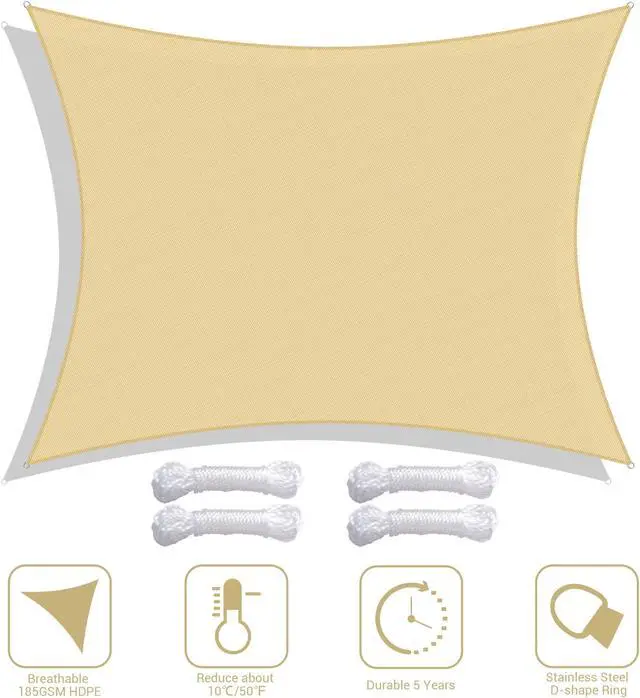 Alt view image 4 of 7 - Yescom 10x13 Ft 97% UV Block Rectangle Sun Shade Sail HDPE Canopy Patio Garden