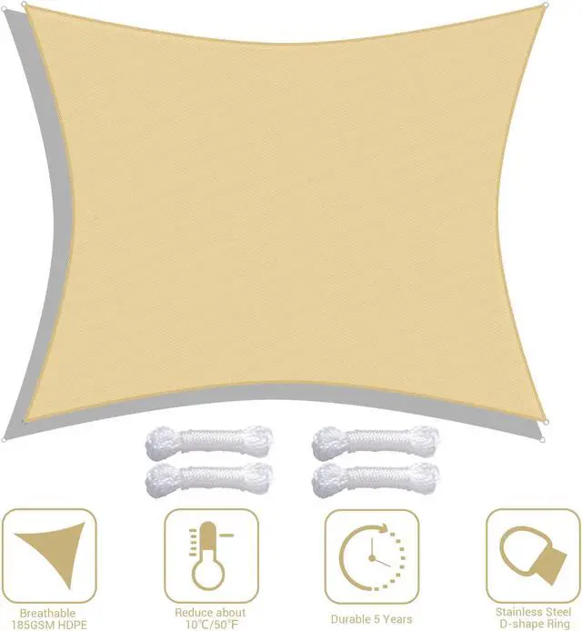 Alt view image 4 of 7 - Yescom 16x20 Ft 97% UV Block Rectangle Sun Shade Sail HDPE Canopy Patio Garden