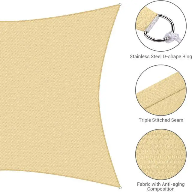 Alt view image 5 of 7 - Yescom 16x20 Ft 97% UV Block Rectangle Sun Shade Sail HDPE Canopy Patio Garden