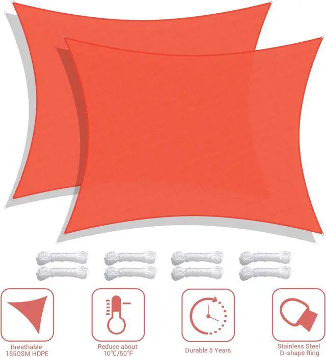 Alt view image 4 of 7 - Yescom 2 Pack 16x12 Ft 97% UV Block Rectangle HDPE Sun Shade Sail Heavy Duty Canopy