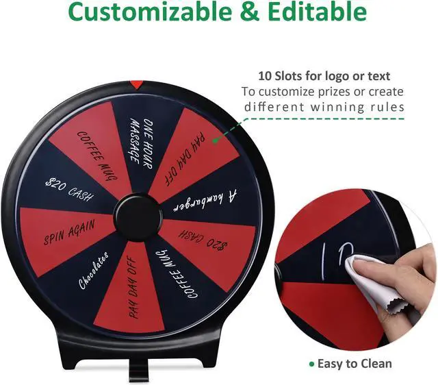 Alt view image 4 of 7 - WinSpin 10" Double Sided Prize Wheel 10 Slots Spinning Game Dry Erase Carnival