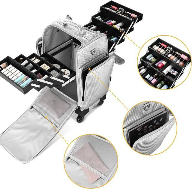 Alt view image 6 of 7 - Byootique Soft Sided Rolling Makeup Train Case Cosmetic Organizer Travel Trolley