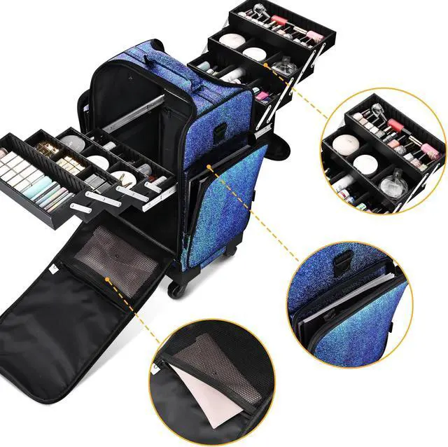 Alt view image 6 of 7 - Byootique Soft Sided Rolling Makeup Train Case Cosmetic Organizer Trolley Artist