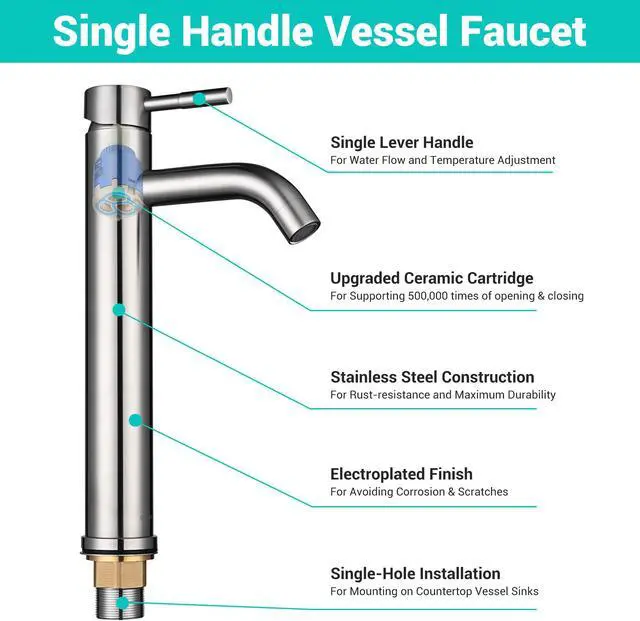 Alt view image 11 of 13 - 12" Modern Bathroom Lavatory Vessel Sink Faucet Single Handle Brushed Nickel