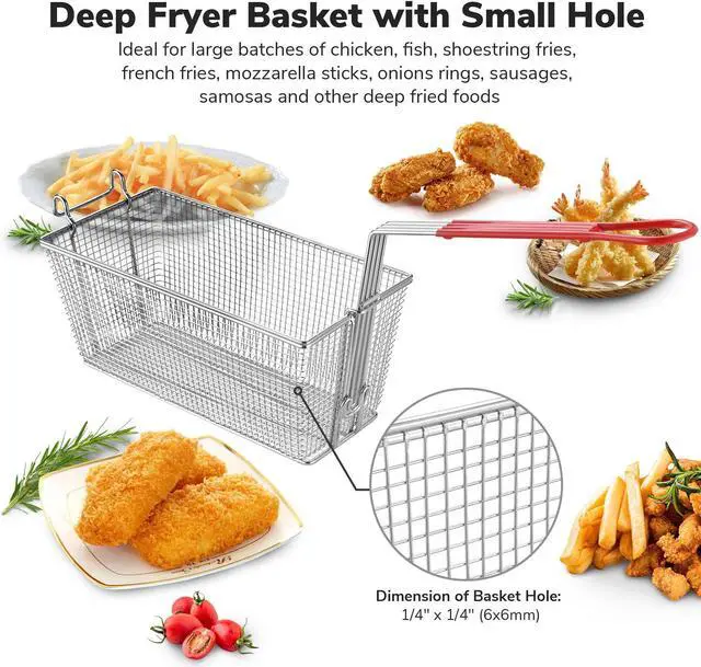 Alt view image 4 of 7 - WeChef 4 Pack Deep Fryer Baskets 13" x 6" x 6" Nickel Plating Heavy Duty Construction Fryer Basket with non-slip Handle for Commercial Restaurant Roadside Stall Red