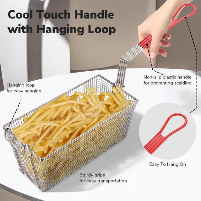 Alt view image 3 of 7 - WeChef 4 Pack Deep Fryer Baskets 13" x 6" x 6" Nickel Plating Heavy Duty Construction Fryer Basket with non-slip Handle for Commercial Restaurant Roadside Stall Red