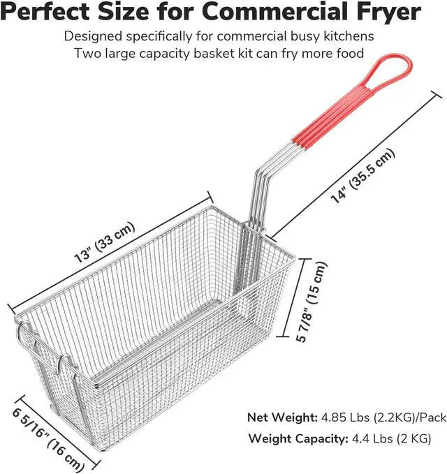 Alt view image 5 of 7 - WeChef 4 Pack Deep Fryer Baskets 13" x 6" x 6" Nickel Plating Heavy Duty Construction Fryer Basket with non-slip Handle for Commercial Restaurant Roadside Stall Red