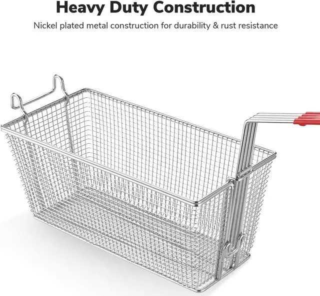 Alt view image 6 of 7 - WeChef 4 Pack Deep Fryer Baskets 13" x 6" x 6" Nickel Plating Heavy Duty Construction Fryer Basket with non-slip Handle for Commercial Restaurant Roadside Stall Red