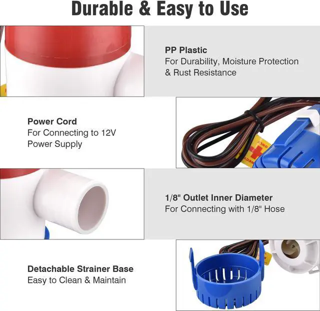 Alt view image 3 of 7 - 1100GPH 12V Electric Marine Submersible Bilge Sump Water Pump for Boat Yacht