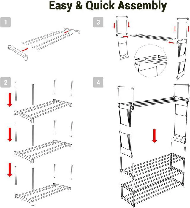 Alt view image 6 of 7 - Yescom 2 Pack 4 Tier Shoe Rack Shelf Metal Shoe Tower 16 Pairs Shoe Storage Organizer Unit Entryway Closet Dorm Shelf Stackable Cabinet
