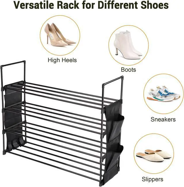 Alt view image 5 of 7 - Yescom 2 Pack 4 Tier Shoe Rack Shelf Metal Shoe Tower 16 Pairs Shoe Storage Organizer Unit Entryway Closet Dorm Shelf Stackable Cabinet