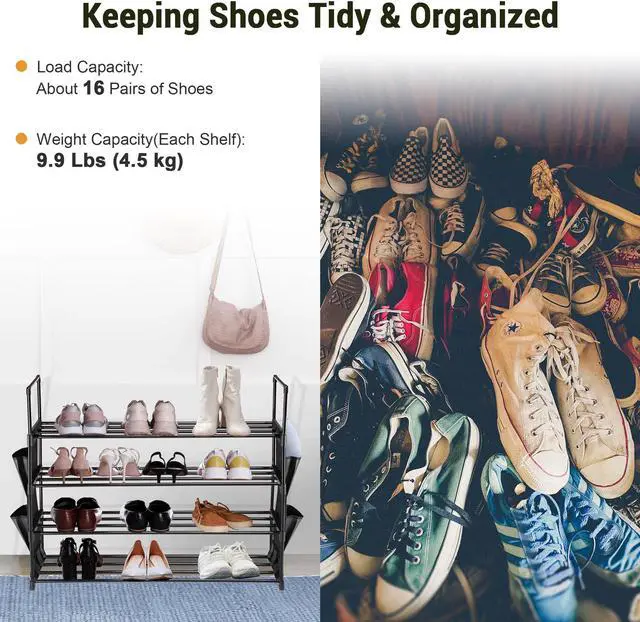 Alt view image 4 of 7 - Yescom 2 Pack 4 Tier Shoe Rack Shelf Metal Shoe Tower 16 Pairs Shoe Storage Organizer Unit Entryway Closet Dorm Shelf Stackable Cabinet