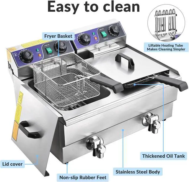 Alt view image 5 of 7 - 23.4L Commercial Deep Fryer w/ Timer and Drain Fast Food French Frys Electric