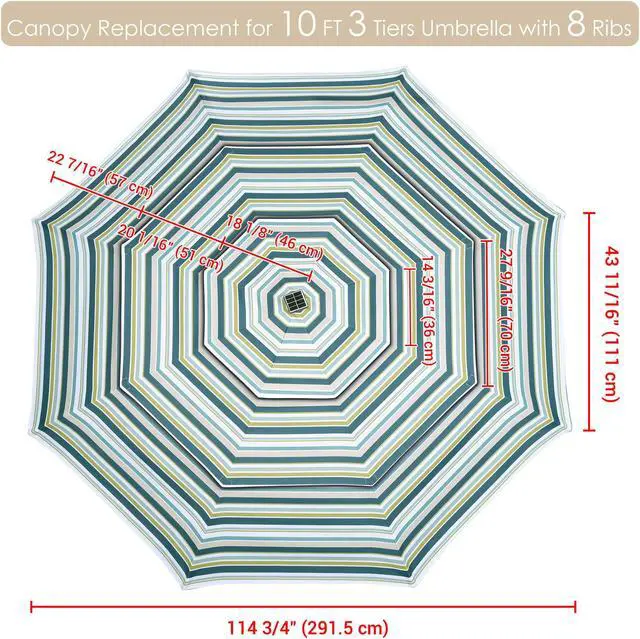 Alt view image 7 of 7 - Yescom 10 Ft 3-Tier Patio Umbrella Replacement Canopy Market Table Top Pool Backyard