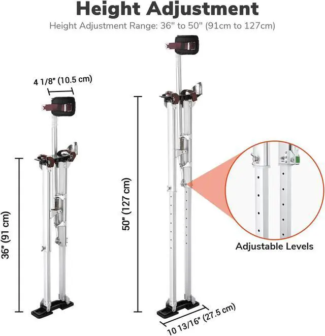 Alt view image 6 of 7 - Yescom Drywall Stilts 36" - 50" Adjustable Aluminum Painting Tool for Ceiling / Sheetrock Taping Parade Costume