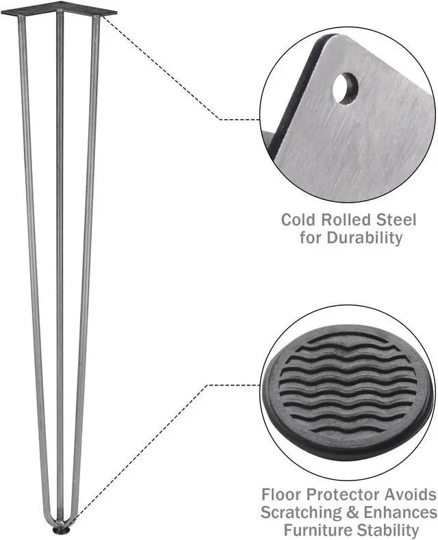 Alt view image 6 of 7 - Yescom 34" Hairpin Legs Steel Rod Heavy Duty Furniture Leg Table Coffee Table Home