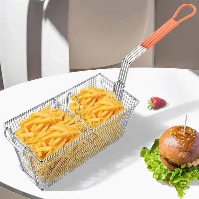 Alt view image 2 of 7 - WeChef 2 Packs Deep Fryer Basket with Divider Heavy Duty Construction Fryer Basket with Non-slip Handle for Commercial Restaurant Roadside Stall Red