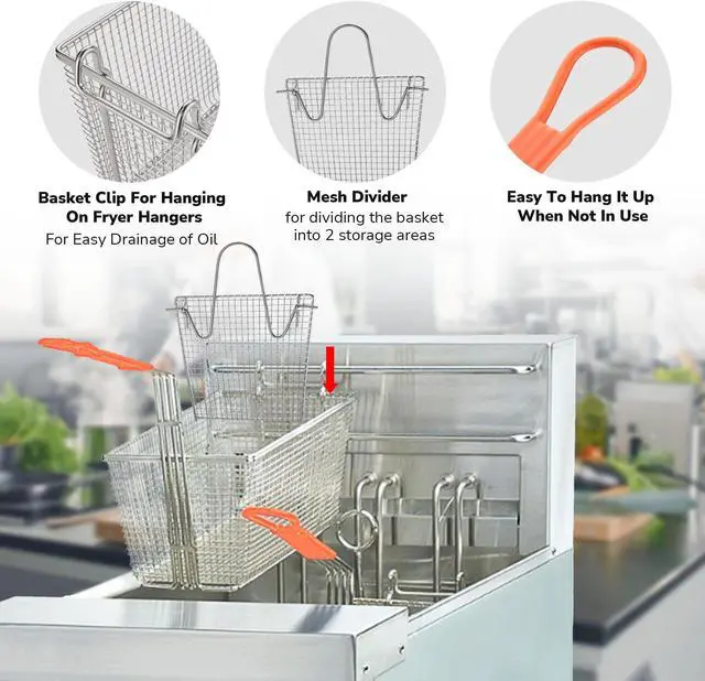 Alt view image 4 of 7 - WeChef 2 Packs Deep Fryer Basket with Divider Heavy Duty Construction Fryer Basket with Non-slip Handle for Commercial Restaurant Roadside Stall Red