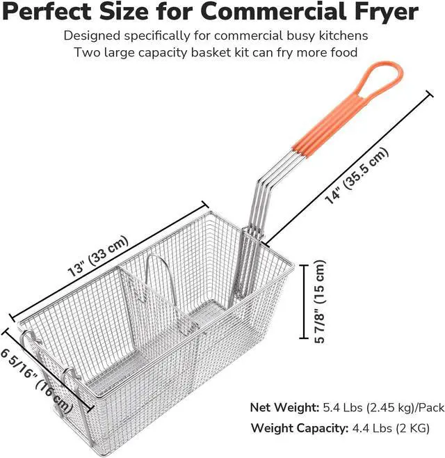 Alt view image 7 of 7 - WeChef 2 Packs Deep Fryer Basket with Divider Heavy Duty Construction Fryer Basket with Non-slip Handle for Commercial Restaurant Roadside Stall Red