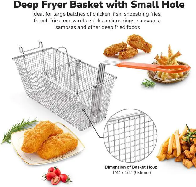 Alt view image 6 of 7 - WeChef 2 Packs Deep Fryer Basket with Divider Heavy Duty Construction Fryer Basket with Non-slip Handle for Commercial Restaurant Roadside Stall Red