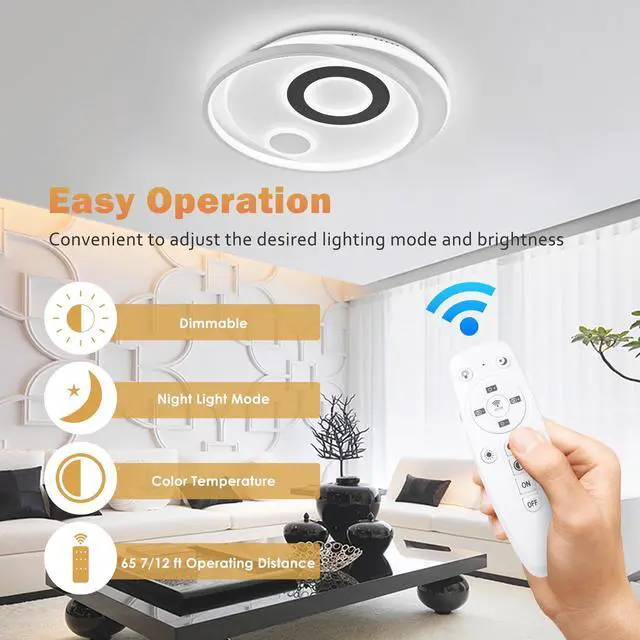 Alt view image 5 of 7 - 30W 18" Dimmable LED Ceiling Light Fixture Flush Mount Lamp with Remote Bedroom