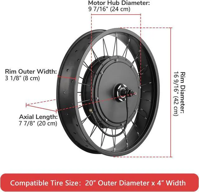 Alt view image 11 of 14 - Yescom 20"x4" Fat Tire 48V Ebike Electric Front Wheel Bicycle Conversion Kit 1000W Dual Controller