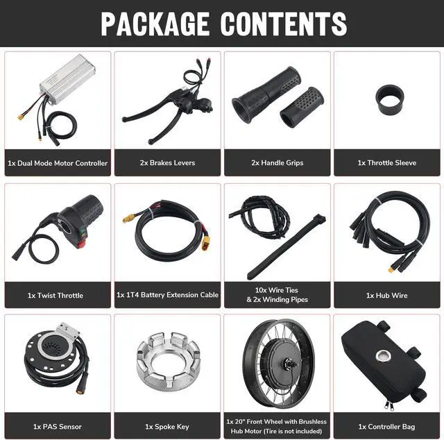Alt view image 14 of 14 - Yescom 20"x4" Fat Tire 48V Ebike Electric Front Wheel Bicycle Conversion Kit 1000W Dual Controller