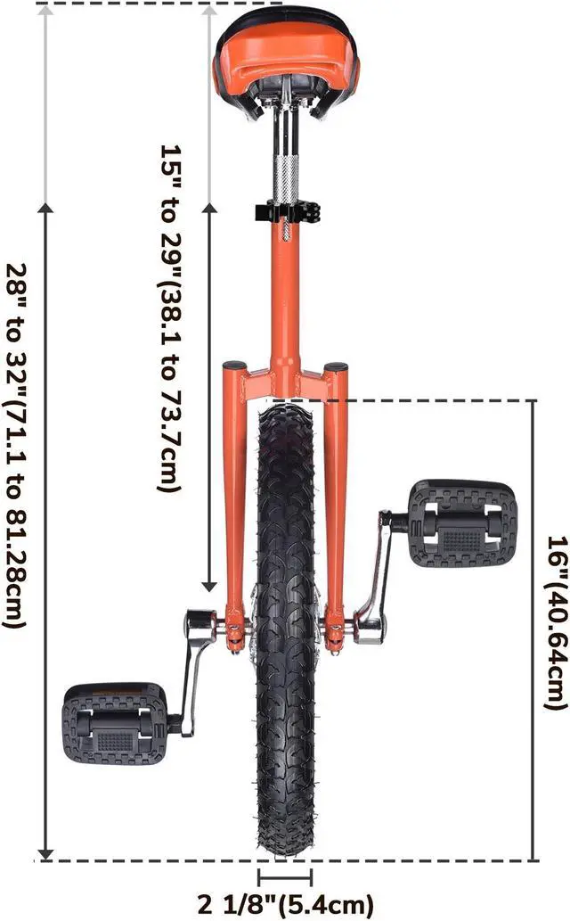 Alt view image 5 of 7 - Yescom 16 In Wheel Outdoor Unicycle Adjustable Seat Exercise Bicycle Balance Training for Adults Teenagers Kids, Orange