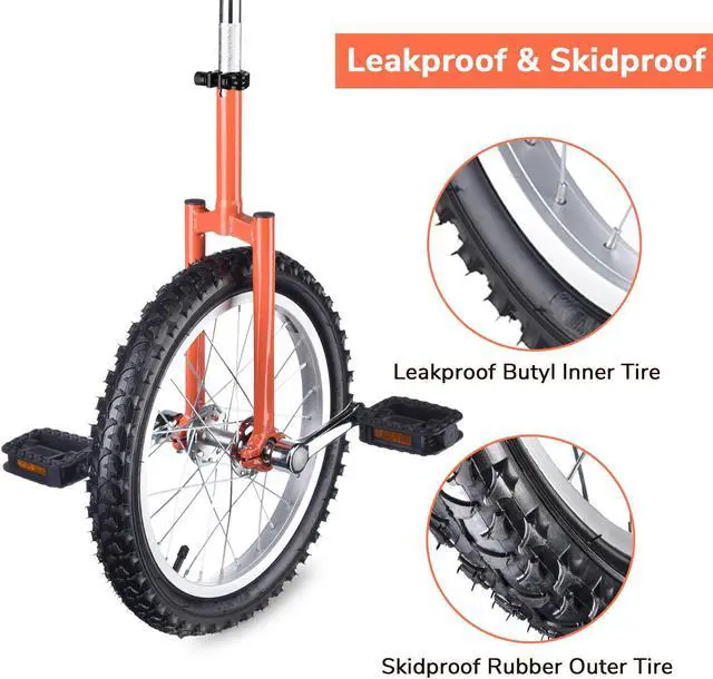 Alt view image 4 of 7 - Yescom 16 In Wheel Outdoor Unicycle Adjustable Seat Exercise Bicycle Balance Training for Adults Teenagers Kids, Orange