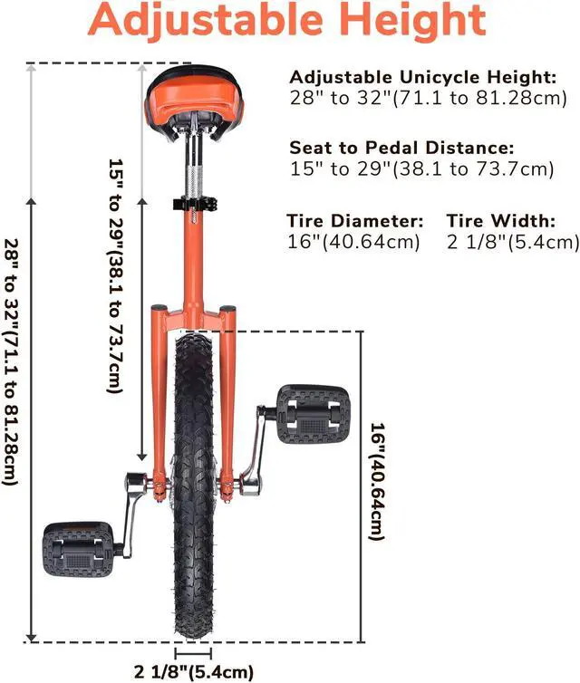Alt view image 3 of 7 - Yescom 16 In Wheel Outdoor Unicycle Adjustable Seat Exercise Bicycle Balance Training for Adults Teenagers Kids, Orange