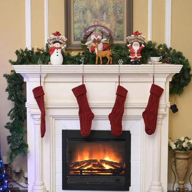 Alt view image 2 of 7 - Yescom 4 Pack Christmas Stockings & 8 Pack Stocking Holders Kit Handmade Red