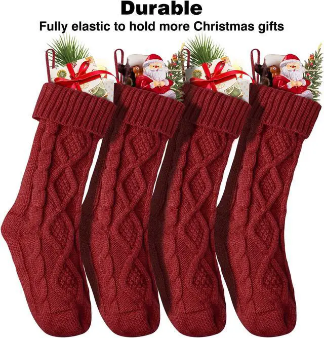 Alt view image 4 of 7 - Yescom 4 Pack Christmas Stockings & 8 Pack Stocking Holders Kit Handmade Red