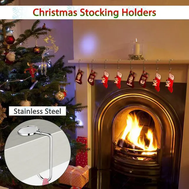 Alt view image 7 of 7 - Yescom 4 Pack Christmas Stockings & 8 Pack Stocking Holders Kit Handmade Red