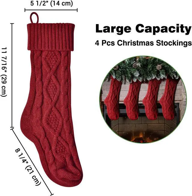 Alt view image 5 of 7 - Yescom 4 Pack Christmas Stockings & 8 Pack Stocking Holders Kit Handmade Red