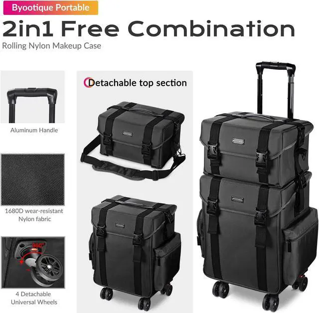 Alt view image 9 of 14 - Byootique Classic Black Rolling 2in1 Cosmetic Case Sided Makeup Artist Organizer