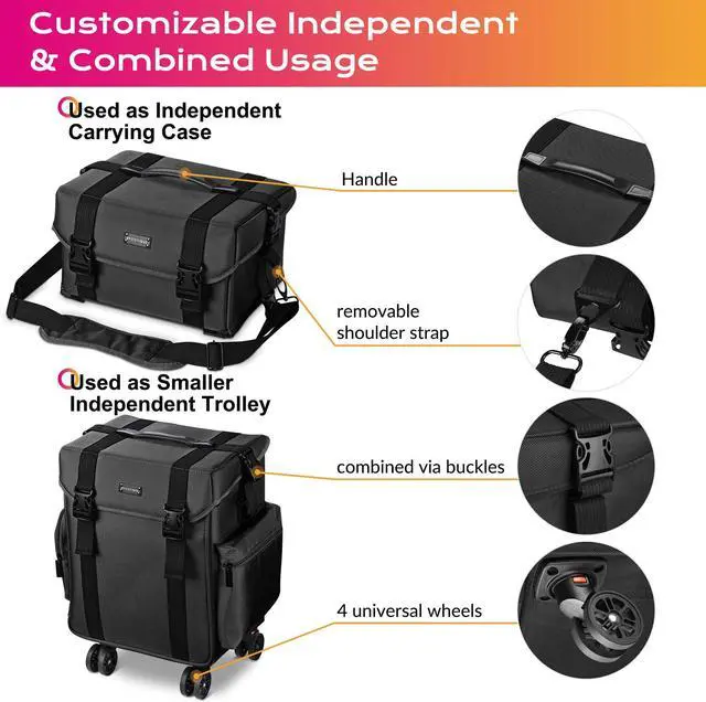 Alt view image 10 of 14 - Byootique Classic Black Rolling 2in1 Cosmetic Case Sided Makeup Artist Organizer